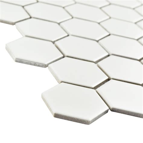 Elitetile Retro 2 X 2 Hex Porcelain Mosaic Tile In Matte White