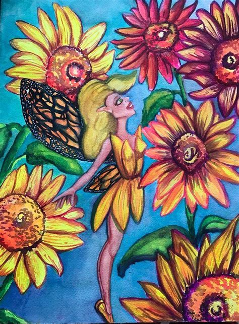 Sunflower Fairy Fantasy Art Illustration Witch Decor Etsy Fantasy