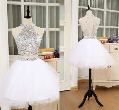 2021 White Short Prom Homecoming Dresses Beaded Crystal Piping A Line