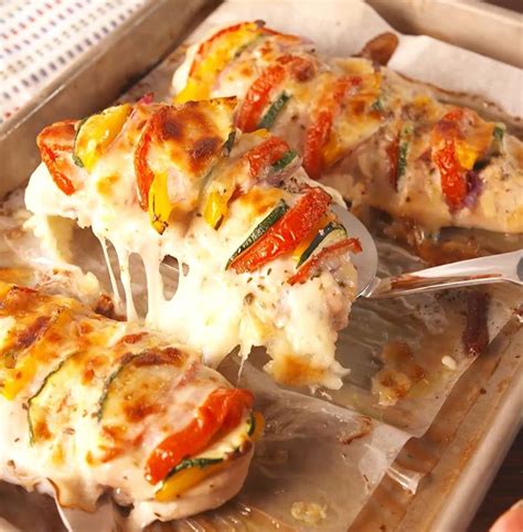 Diced chicken with assorted vegatables & marina sauce. Primavera Stuffed Chicken - Cooking TV Recipes