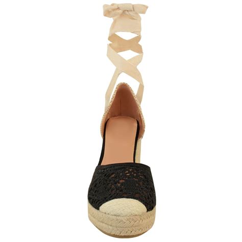 Womens Espadrilles Wedges Tie Up Sandals Wraparound Lace Knit Closed
