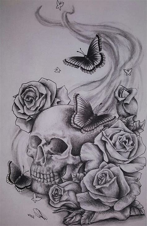 Skull And Roses Drawing By Melissa Sink