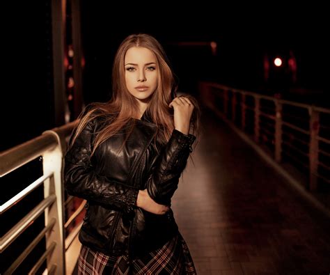 Wallpaper Alexandra Danilova Model Brunette Looking At Viewer Leather Jackets Touching