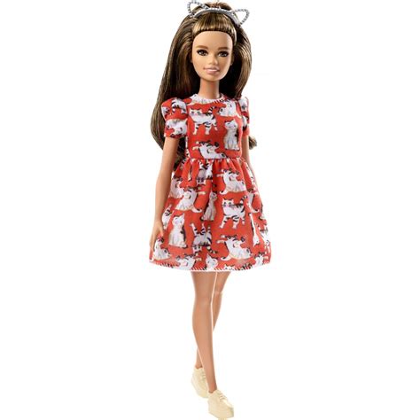 Barbie Fashionistas Doll Petite Body Type Wearing Kitty Dress