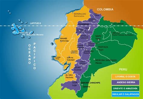 El Mapa Politico Del Ecuador Con Sus Provincias