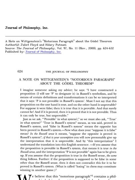 a note on wittgensteins notorious paragraph about the gödel theorem by juliet floyd and hilary