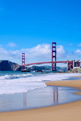 stunning view of the golden gate bridge from baker beach san francisco california usa stock