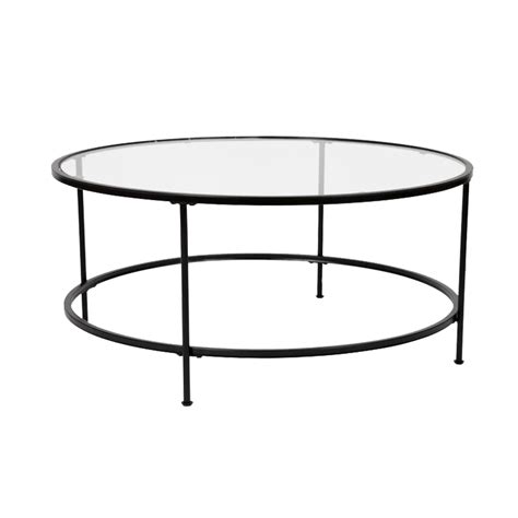 Furnishings Black Glass Coffee Table Round Linen Effects