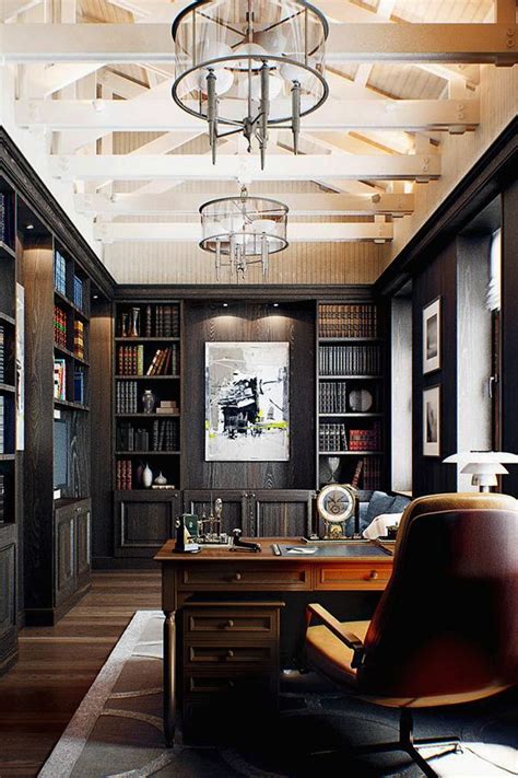 Think leather and wood furnishings. The room | Home office design, Masculine home offices ...