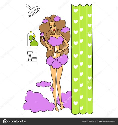 Woman Taking Shower Relaxing Girl Bathroom Vector Illustration Flat Style Stock Vector By ©bb
