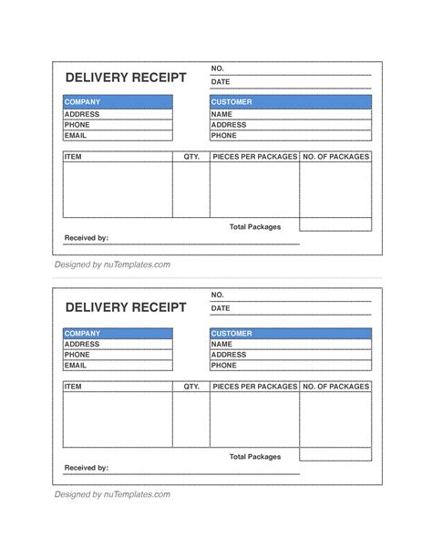 Free Delivery Receipt Template