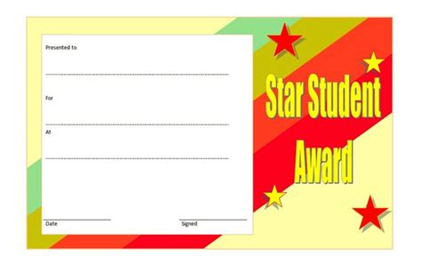 A Star Student Award Certificate With Stars On The Front And Back Of It