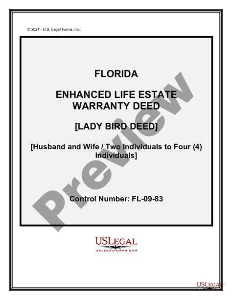 Florida Enhanced Life Estate Or Lady Bird Deed Warranty Life Estate Deed Us Legal Forms