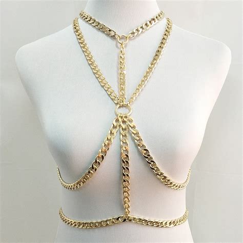 Gold Chain Bra Sexy Metal Bikini Body Chain Strap Etsy