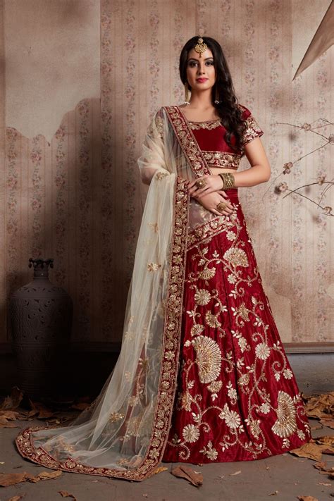 indian dress maroon color bridal lehenga 341m