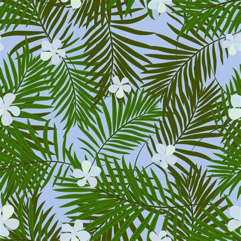 Tropical Seamless Pattern With Exotic Palm Leaves And Tropical Flower