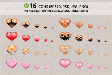 Set Of Vector Sex Hearts Icons Custom Designed Icons ~ Creative Market