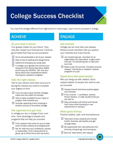 College Success Checklist Oregon Goes To College