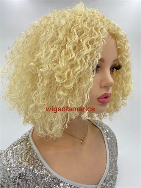 Short Blonde Curly Wig 10 Inch Middle Part Ebay In 2023 Blonde Curly Wig Short Blonde Rave