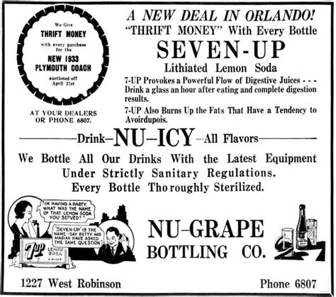 1933 7 Up Ad In The Orlando Sentinel Florida The Soft Drink 7up Was