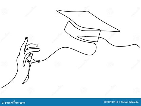One Line Drawing Group Of Young Happy Graduate Hand`s College Student