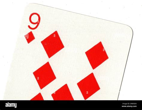 A Nine Of Diamonds Vintage Playing Card On A White Background Stock