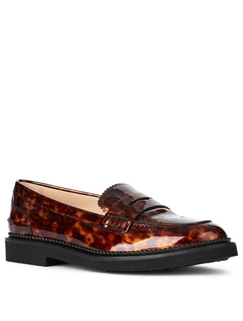 Tods Patent Leather Loafers In Tortoise Holt Renfrew Canada