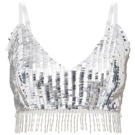 Silver Sequin Tassel Trim Crop Top 19 880 Clp Liked On Polyvore Featuring Tops Sequin