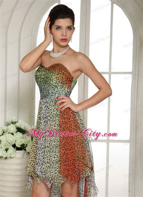 Leopard Colorful Chiffon High Low Semi Formal Prom Dresses
