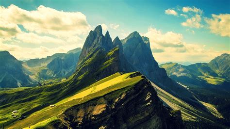 Mountains Green Clouds Sky Rocks Nature Landscape Photography