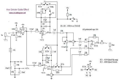 Design circuits online in your browser or using the desktop application. Axe Grinder Electric Guitar Effect - Circuit Scheme