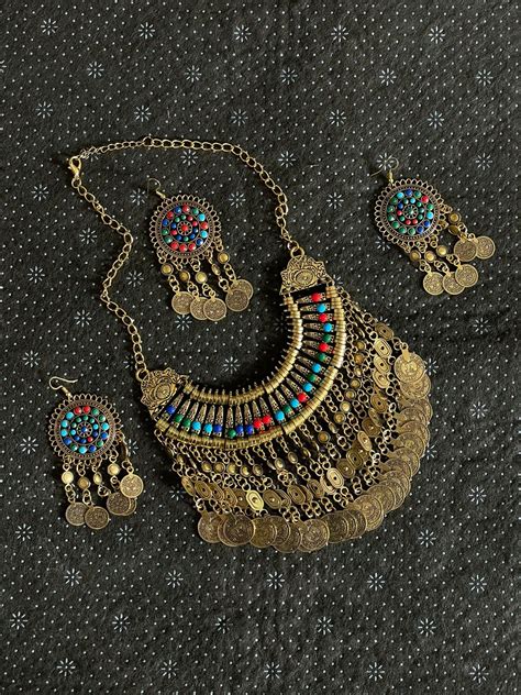 Golden Sat Rangi Afghan Jewelry Set Seengar Fashion