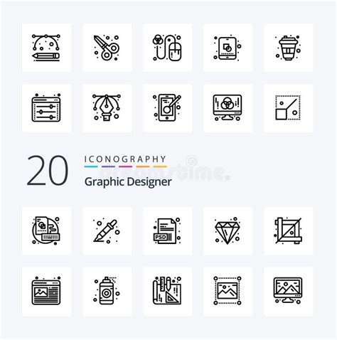 20 Graphic Designer Line Icon Pack Like Designing Tool Crop Document
