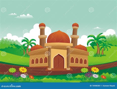 Mosque And Beautiful Natural Scenery With Cartoon Style Stock Vector