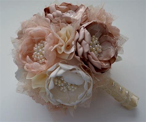 This will help you add some personal touch to your bouquet.this is also a fun activity to do with your bridal entourage on your shower. Fabric Bouquet- Champagne, Cream, And Ivory Bouquet - Fabric Flower Bouquet, Heirloom Bouquet ...