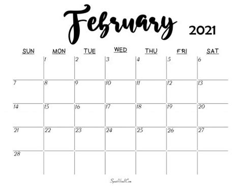 Monthly calendars and planners for every day, week, month and year with fields for entries and notes Blank February 2021 Calendar Printable - Latest Calendar ...