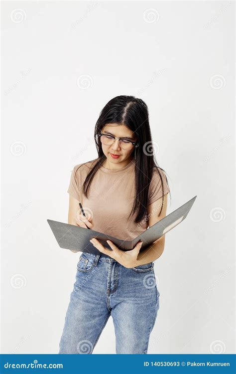 Attractive Girl With Document Paper Folder Stock Image Image Of Background Folder 140530693