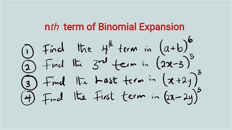 Nth Term Of Binomial Expansion General Formula Youtube
