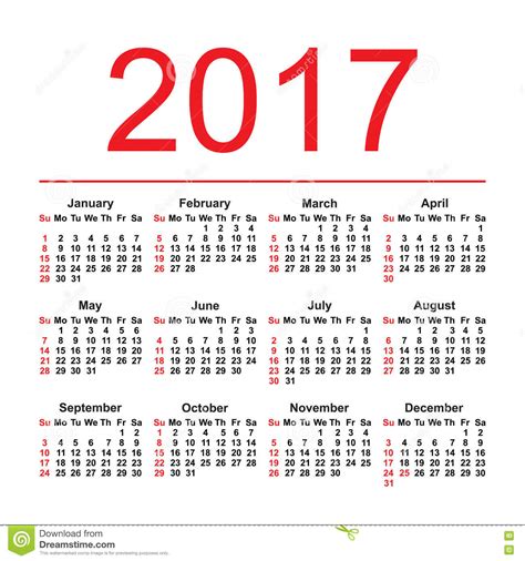 Calendario Per 2017 Su Fondo Bianco Vettore Eps8 Illustrazione