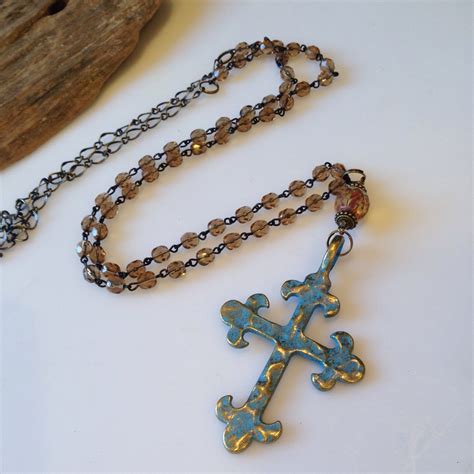 Cross Necklace Beaded Boho Cross Pendant By Bohoblisscreations