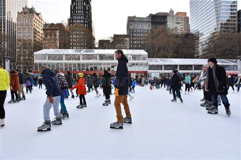 Crowd Of People On The Ice Skating Rink At Bryant Park Winter Village