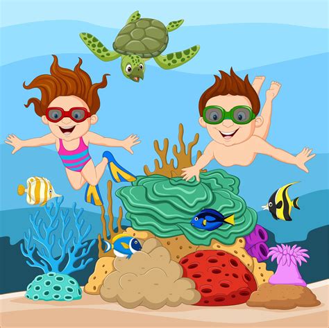 Cartoon Little Kids Diving Undersea 6605469 Vector Art At Vecteezy