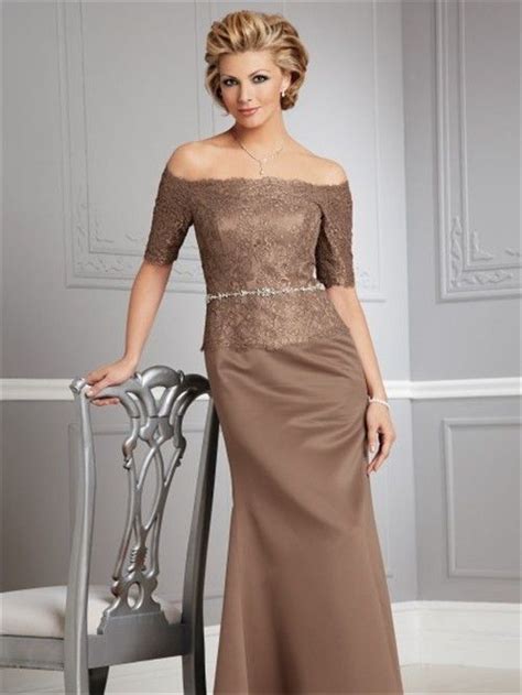 Sexy Off The Shoulder Floor Length Brown Lace Mother Of The Bride Dress Mother Of The Bride
