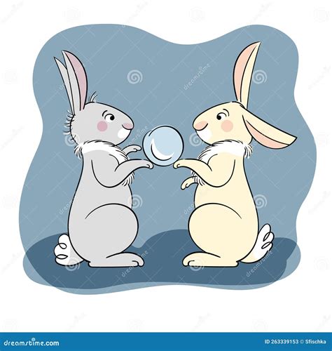 Two Bunnies Playing Snowballs Stock Vector Illustration Of Friendship