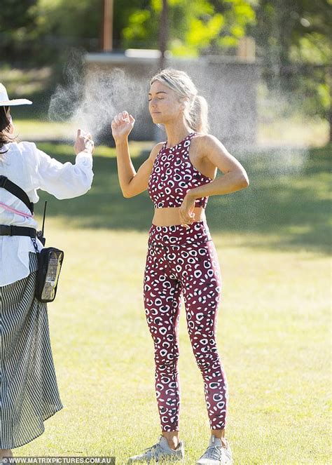 Sam Frost Is Sprayed With Water By Crew As She Films Home And Away Workout Scenes Healthy