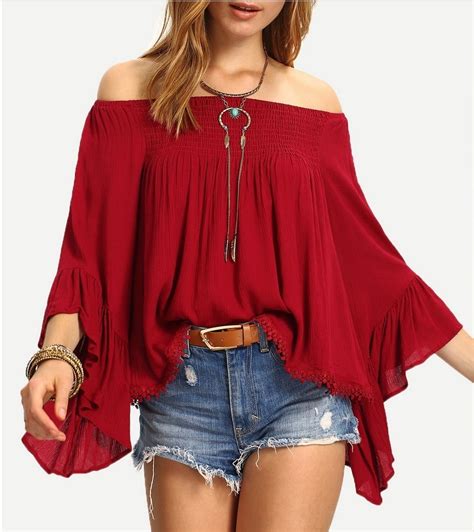 2018 sexy red off shoulder tops spring summer strapless women blouse ruffles slash neck shirts