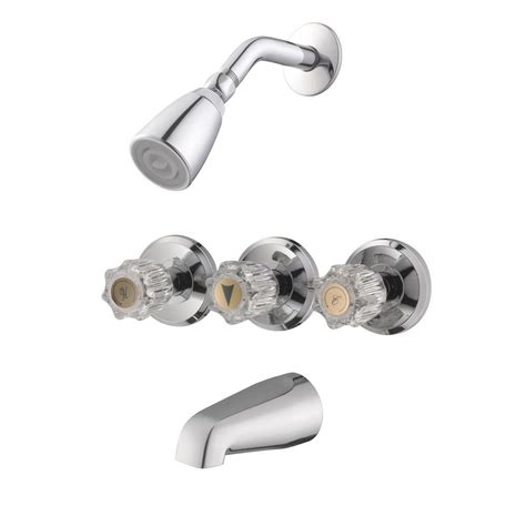 The bathtub faucet handle will have a decorative cover. Design House Millbridge 3-Handle 1-Spray Tub and Shower ...