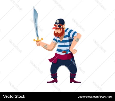 Cartoon Pirate Corsair Sailor Character With Saber