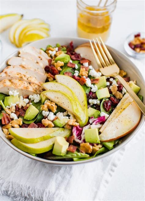 Pear Salad With Walnuts Avocado And Grilled Chicken Eating Bird Food