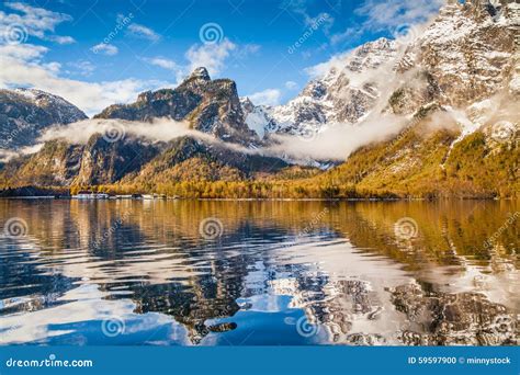 Idyllic Autumn Landscape With Mountain Lake In The Alps Stock Photo